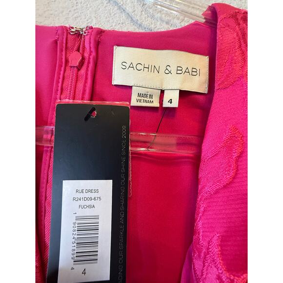 NWT Sachin + Babi Rue Cloque Belted Mini A-Line Dress Fuchsia Pink Womens Size 4 - Picture 5 of 5